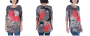 24seven Comfort Apparel Women's Three Quarter Sleeve Paisley Print Long Tunic Top